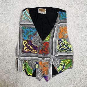 Vintage Boho Vest Hippie Women's 80s 90s Paragraff India Button XL